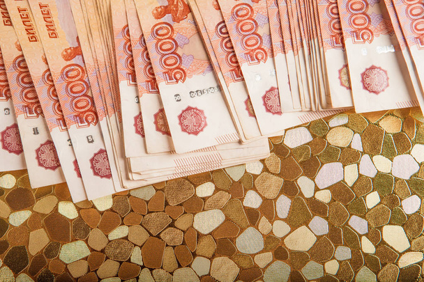 Rosyjski pieniądze 5000 rubli banknot zbliżenie makro, koncepcja zwycięstwo Rosji Rubel pieniędzy z bliska - Zdjęcie, obraz