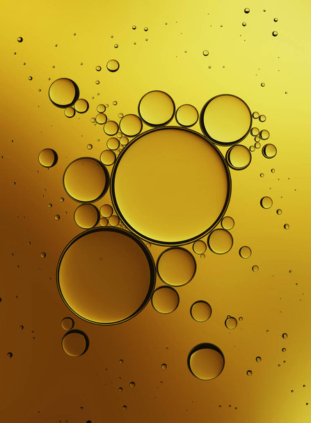 Oil Bubbles Isolated on White Background, Closeup Collagen Emulsion in Water. Illustration. Gold Serum Droplets. - Fotó, kép
