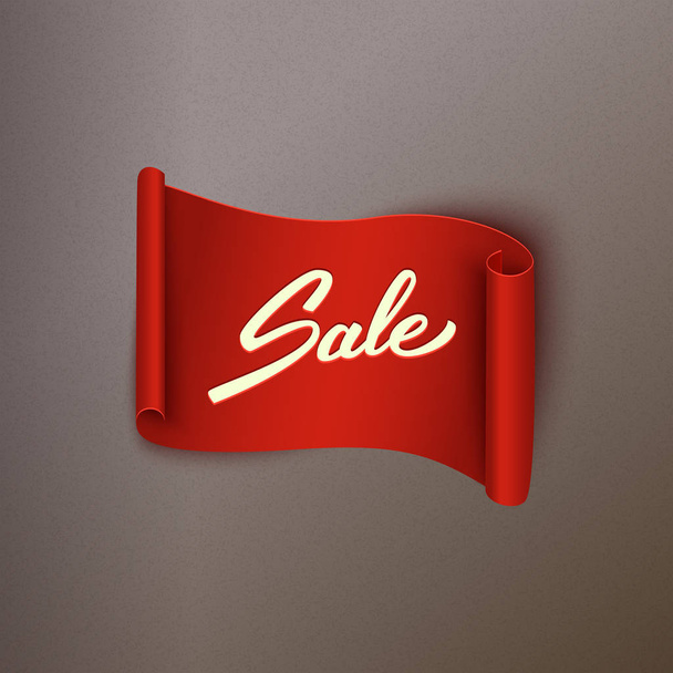 Продажа рекламы, текст на реалистичной красной ленте, баннер, векторная иллюстрация
 - Вектор,изображение