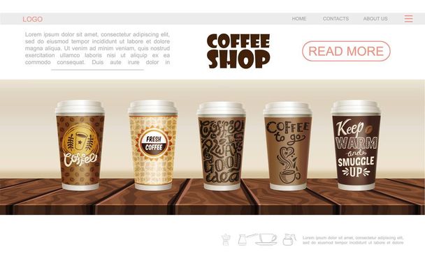 Realistic Coffee Shop Web Page Template - Vector, Image