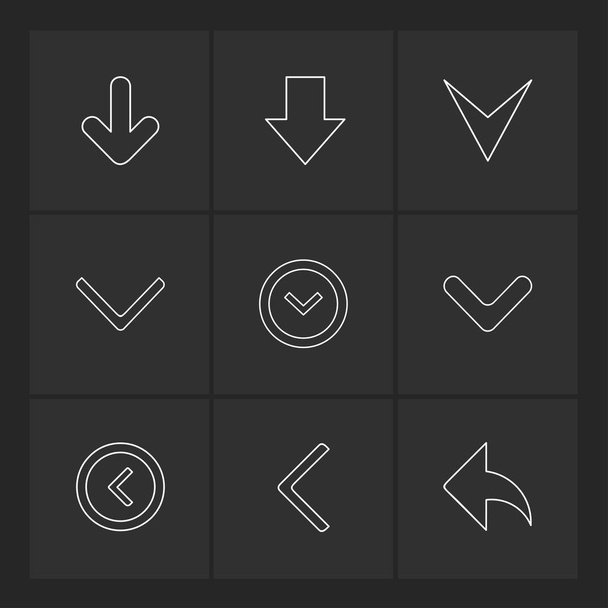 set of minimalistic flat vector app icons on black background - Vector, afbeelding