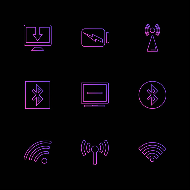 Different minimalistic flat vector app icons on black background - Vector, afbeelding