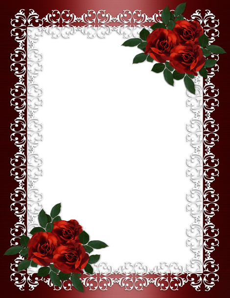 結婚式の招待状の境界線の赤いバラ - 写真・画像