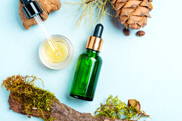 Homeopathic oils, dietary supplements for intestinal health, skin care. Natural cosmetics, oils for skin care on a light background. - Photo, Image