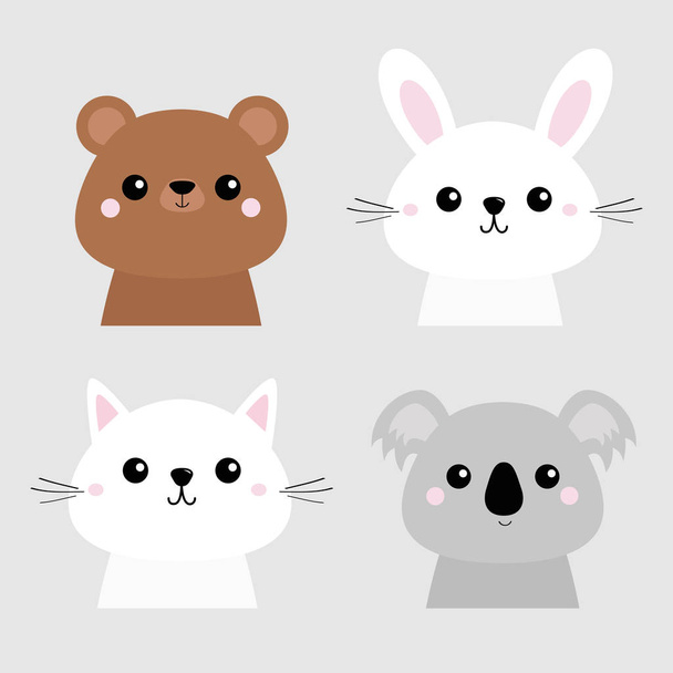 Hare, grizzly, koala, cat faces set. - Vector, afbeelding