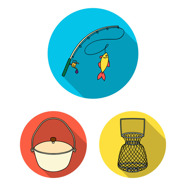 Fishing and rest flat icons in set collection for design. Tackle for fishing vector symbol stock web illustration. - Vektori, kuva