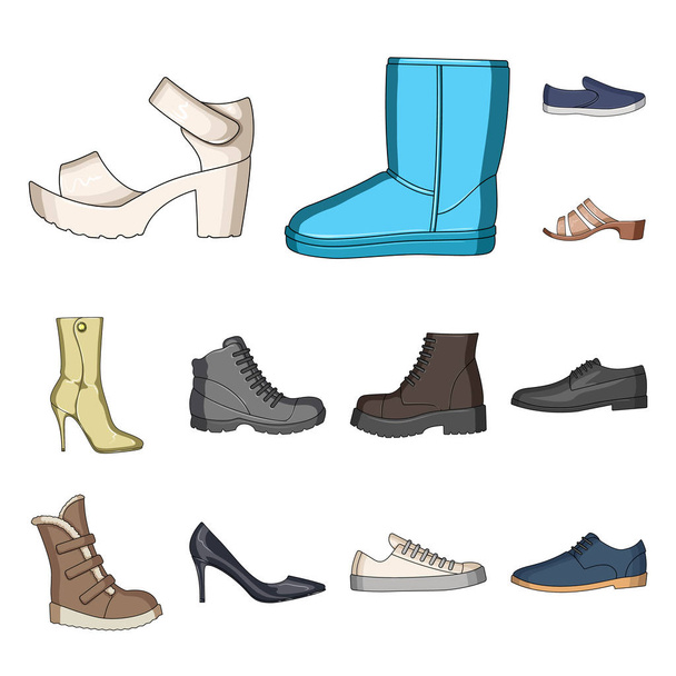 Different shoes cartoon icons in set collection for design. Men and women shoes vector symbol stock web illustration. - Διάνυσμα, εικόνα