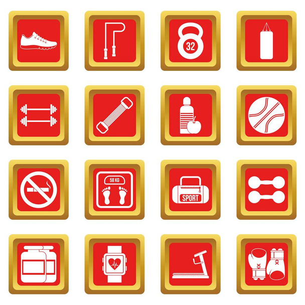 Gym icons set red - Vector, imagen