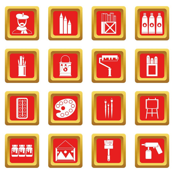 Painting icons set red - Vector, imagen