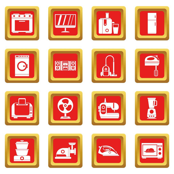 Household appliances icons set red - Vector, imagen