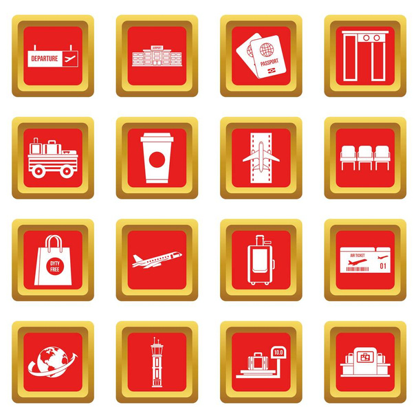 Airport icons set red - Vector, afbeelding
