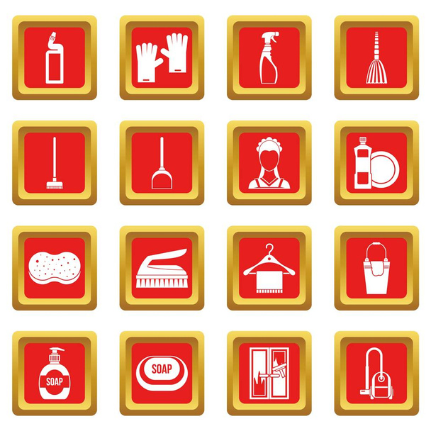 House cleaning icons set red - Vector, imagen