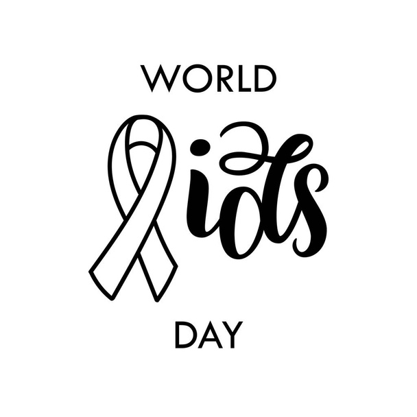 World AIDS Day. Aids Awareness. Red AIDS ribbon. Brush typography for poster or t-shirt.  illustration. - Photo, Image