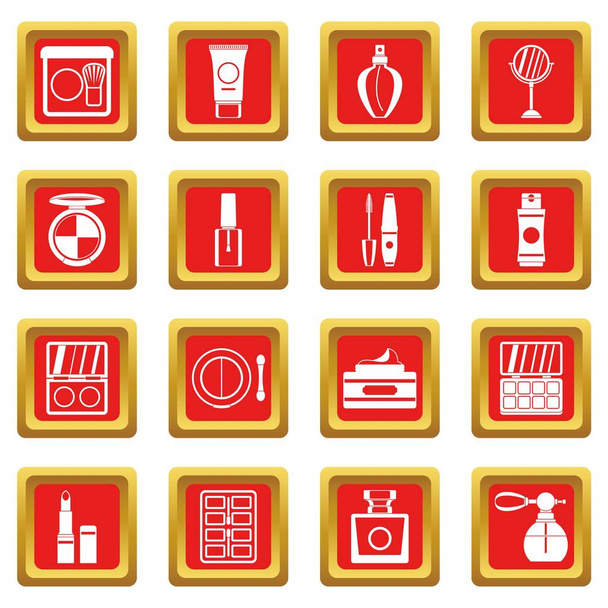 Cosmetics icons set red - Vector, Image