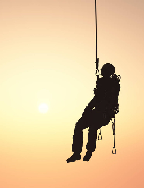 A mountaineer on a rope., 3d render - Φωτογραφία, εικόνα