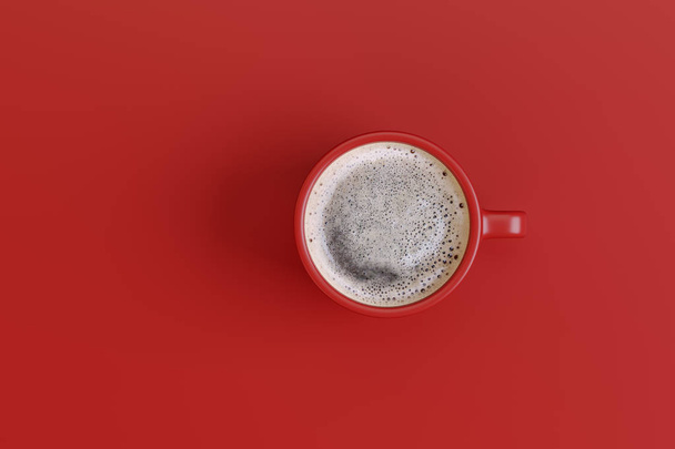 a cup of strong coffee on a red background - Photo, Image