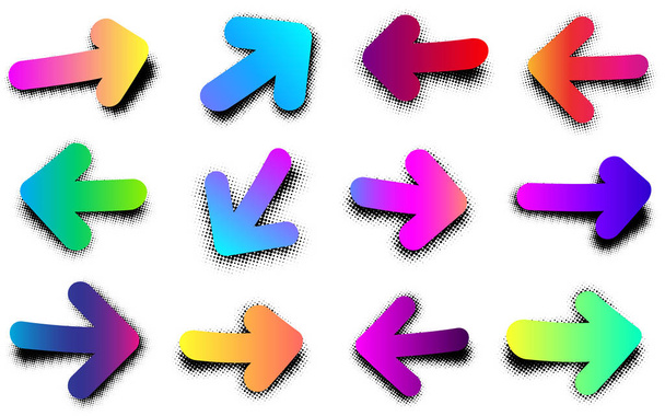 Color pop art retro arrow signs isolated on white background. Vector paper illustration. - Вектор,изображение