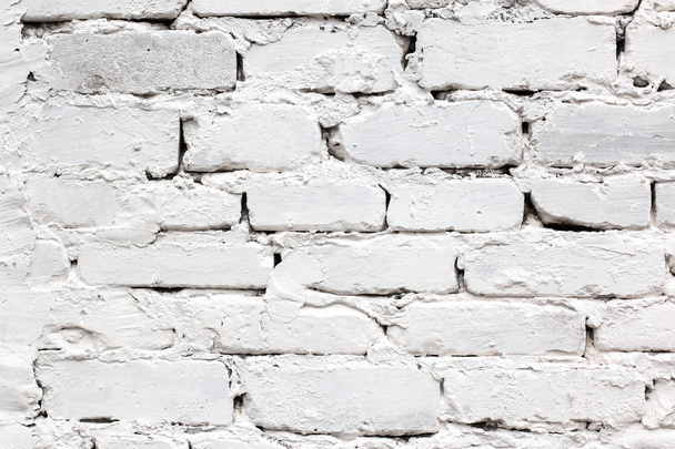 White Rustic Texture. Retro Whitewashed Old Brick Wall Surface. Vintage Structure. - Photo, Image