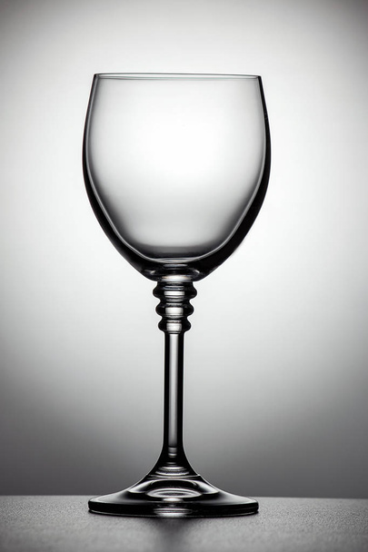 Bicchiere vuoto di vino bianco sul tavolo. Fondo bianco e nero con vignettatura
 - Foto, immagini