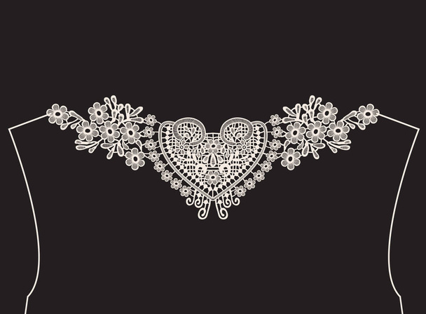 Neck embroidery design, lace print in vector on black background  - Вектор, зображення