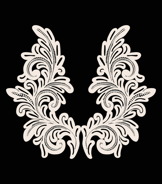 Neck embroidery design, lace print in vector on black background  - Vektör, Görsel