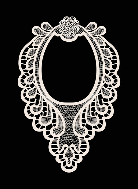 Neck embroidery design, lace print in vector on black background  - Vecteur, image