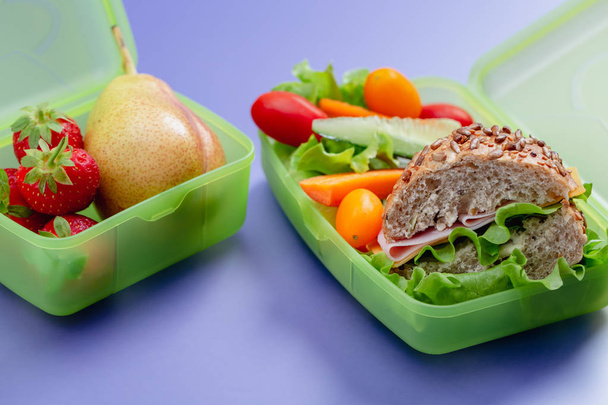 Lunch boxes with fresh healthy second breakfast. - Photo, Image