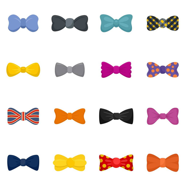 Bowtie ribbon man tuxedo icons set, flat style - Vecteur, image