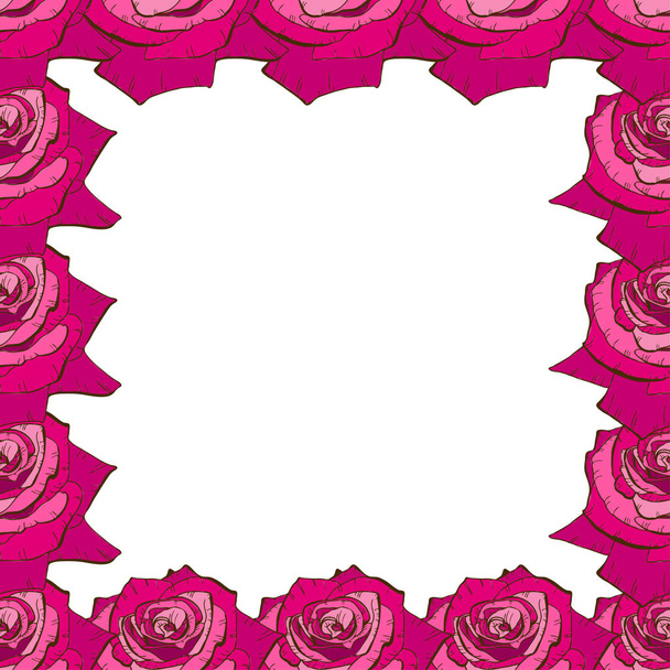 A beautiful floral frame of pink roses. Flower design for cards, banners, posters and so on. Botanical vector illustration - Vetor, Imagem