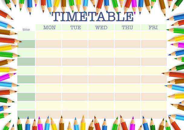 school timetable surrounded by colored pencils template - Vector, Image