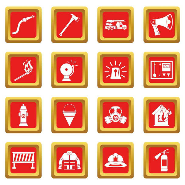 Fireman tools icons set red - Вектор,изображение