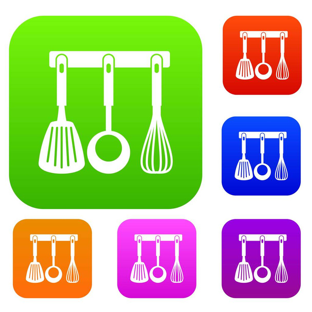 Spatula, ladle and whisk, kitchen tools set collection - Vetor, Imagem
