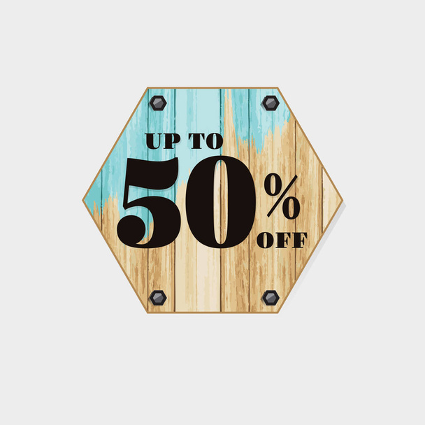 Sale Wooden discount 50% on white background. vector - Vektor, kép