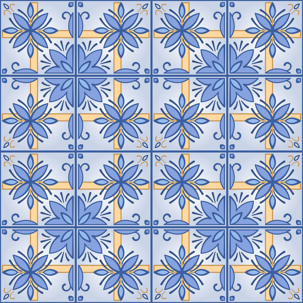 Bezešvé pozadí s obložením, modré příběh Tapeta, vektorové ilustrace azulejo - Vektor, obrázek