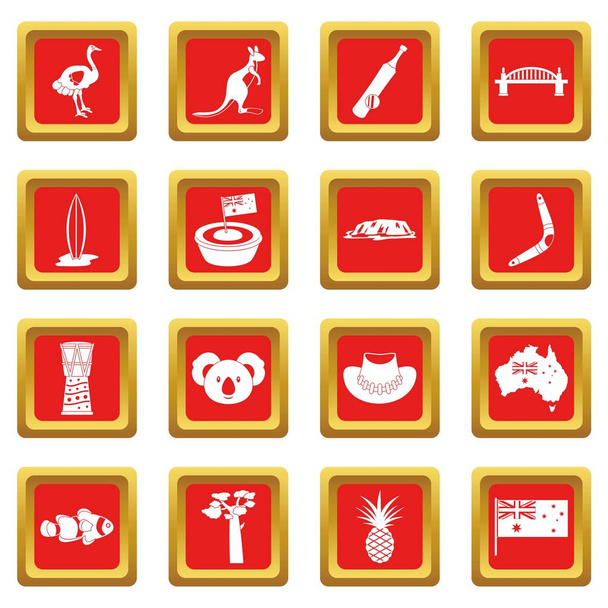 Australia travel icons set red - Vector, Image