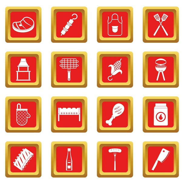 BBQ food icons set red - Vector, imagen