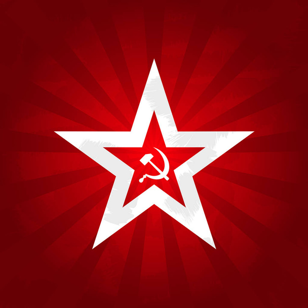 Communism symbols - red star with sickle and hammer - Vector, Image