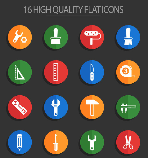 herramientas de trabajo 16 iconos planos
 - Vector, Imagen