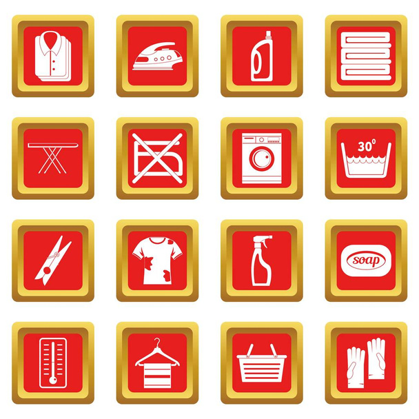 Laundry icons set red - Διάνυσμα, εικόνα