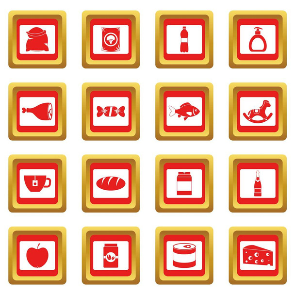 Shop navigation foods icons set red - Wektor, obraz