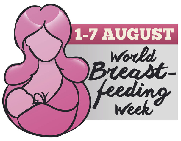 Design with silhouette and loose-leaf calendar and mother breastfeeding her baby, promoting the date for World Breastfeeding Week event in August. - Vector, Image