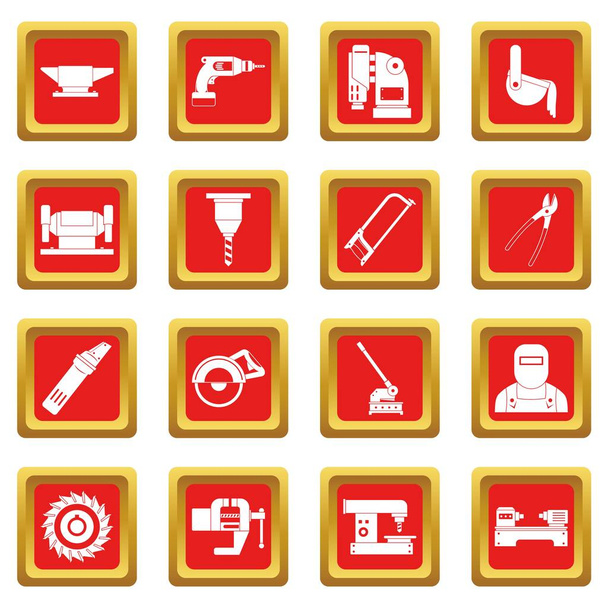 Metal working icons set red - Vektor, kép