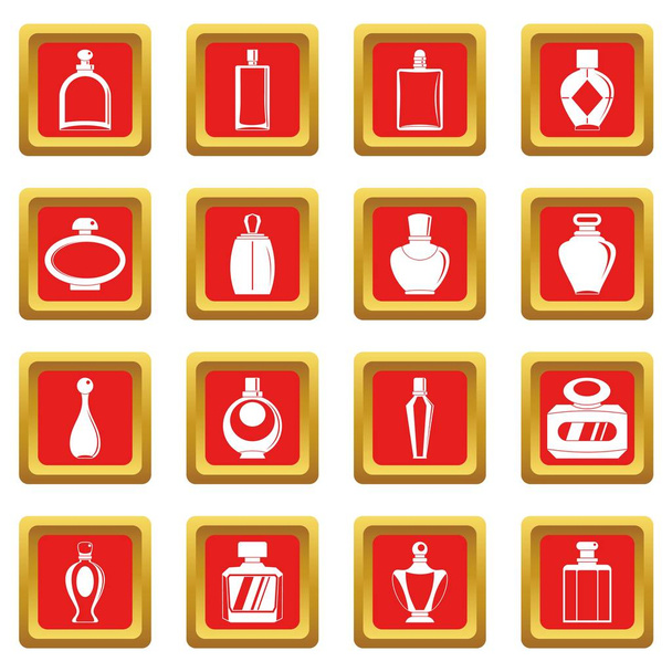 Perfume bottles icons set red - Vector, Image