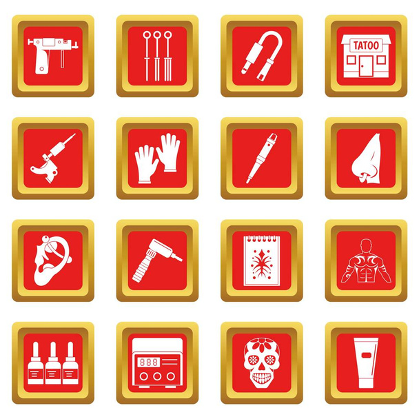 Tattoo parlor icons set red - Διάνυσμα, εικόνα