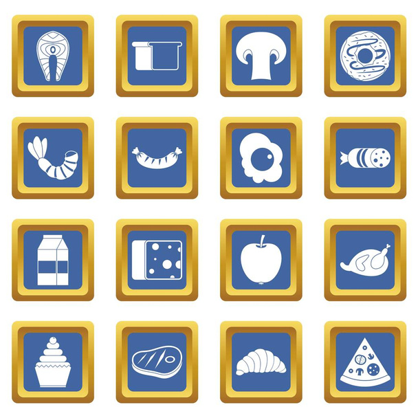 Food icons set blue - Vektor, kép