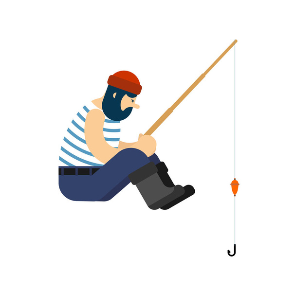 Fisherman and fishing rod isolated. Vector illustration - Vetor, Imagem