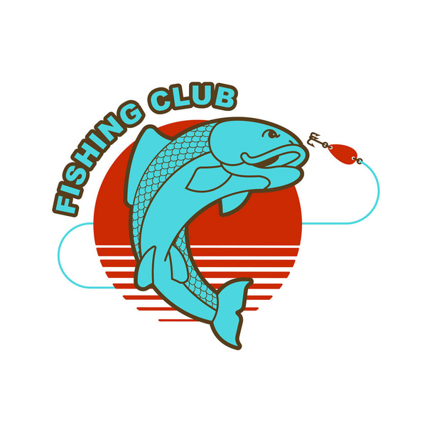 Fish and fishing rod emblem. Fishing club Fishermen sign. Vector illustratio - Вектор,изображение