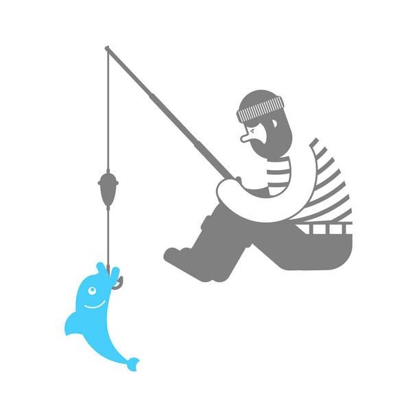Fisherman and fishing rod isolated. Vector illustration - Вектор,изображение
