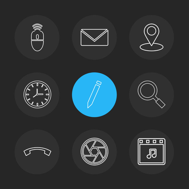 siyah arka plan üzerine çeşitli tema app simgelerin ayarlamak - Vektör, Görsel
