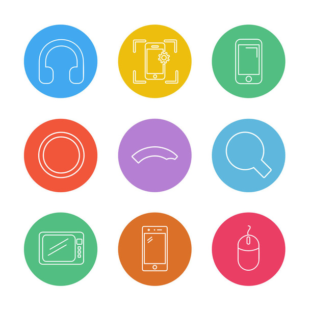 Different minimalistic flat vector app icons on white background - Vector, imagen
